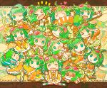  &gt;:d 1girl 7:24 :p blush carrot closed_eyes crying female food goggles goggles_on_head green_eyes green_hair gumi matching_hair/eyes multiple_persona short_hair smile solo tongue vocaloid 