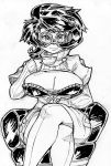  10s 1girl artist_request female glasses monochrome nintendo pokemon pokemon_(game) pokemon_sm purple_hair smile traditional_media wicke_(pokemon) 