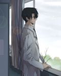  1boy black_hair doctor fruits_basket labcoat male_focus snow solo souma_hatori window 