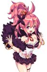  1girl bare_shoulders breasts cleavage crown disgaea fang feather_boa large_breasts long_hair makai_senki_disgaea_5 pink_hair pointy_ears ponytail seraphina_(disgaea) seraphine skirt smile solo violet_eyes 