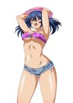  00s 1girl bare_legs bare_shoulders bashoku_youjou bath blue_hair breasts female hair_ornament ikkitousen large_breasts legs looking_at_viewer short_twintails shorts solo twintails violet_eyes 