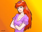  cleavage crossed_arms female green_eyes hilmuka kikou-kai_galient long_hair redhead solo 