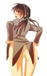  1girl blush brown_eyes brown_hair gertrud_barkhorn long_hair military_uniform open_mouth strike_witches thighs twintails unier 