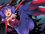  1girl ass bat_print capcom demon_girl female head_wings legs_crossed leotard lilith_aensland open_mouth pigfarm55555 purple_hair short_hair solo succubus vampire_(game) wings 