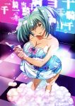  00s 1girl breasts dark_skin green_hair ikkitousen large_breasts long_hair looking_at_viewer official_art ryofu_housen smile solo wink 