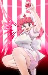  1girl blue_eyes breasts dress joy_(pokemon) large_breasts nakaba nurse nurse_cap pink_hair poke_ball pokemon pokemon_(anime) short_dress 