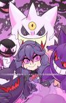  10s 1girl alternate_color black_hair gastly gengar hairband haunter hex_maniac_(pokemon) long_hair mega_gengar npc_trainer pokemon pokemon_(game) pokemon_xy purple_hair shiny_pokemon smile violet_eyes watermark 