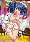  00s 1girl bare_shoulders bashoku_youjou bath blue_hair breasts female hair_ornament ikkitousen large_breasts legs looking_at_viewer short_twintails solo twintails violet_eyes 