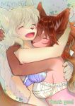  2girls ^_^ bikini brown_hair closed_eyes dog furry hug kiichi_(ca0sf) long_hair multiple_girls mutual_hug smile top white_hair 