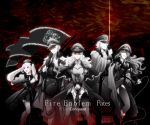  2boys 3girls artist_request breasts brothers camilla_(fire_emblem_if) dress elise_(fire_emblem_if) female fire_emblem fire_emblem_if kamui_(fire_emblem) long_hair monochrome multiple_boys multiple_girls nintendo pointy_ears red_eyes siblings sisters smile spot_color twintails white_hair 