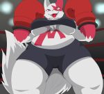  1girl arena artist_request boxing_gloves breasts female furry open_mouth pokemon red_eyes solo zangoose 