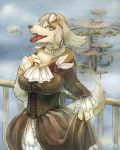  1girl blonde_hair breasts dog dress female furry green_eyes nekotsuki open_mouth solo tongue 