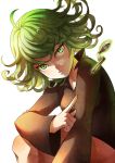  1girl black_dress green_eyes green_hair matching_hair/eyes one-punch_man solo spoon tatsumaki telekinesis 