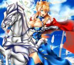  1girl armor artoria_pendragon_lancer_(fate/grand_order) blonde_hair blue_eyes breasts cleavage cleavage_cutout fate/grand_order fate_(series) horse large_breasts long_hair open_mouth solo 