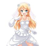  1girl :d artist_request blonde_hair blue_eyes blush bridal_veil collarbone dress elbow_gloves fang frills gloves hair_ornament hairpin kousaka_kirino long_hair looking_at_viewer necklace open_mouth ore_no_imouto_ga_konna_ni_kawaii_wake_ga_nai simple_background solo standing transparent_background veil wedding_dress white_gloves 