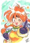  1girl artist_request female hairband lina_inverse looking_at_viewer official_style one_eye_closed orange_hair slayers smile solo sorcerer wink 