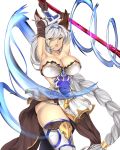  1girl animal_ears armor armpits breasts granblue_fantasy heles huge_breasts makizou staff white_hair yellow_eyes 