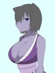  1girl black_hair breasts dog female furry kagemusha ninja simple_background solo upper_body violet_eyes 