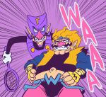  blonde_hair dio_brando_(cosplay) earrings fingerless_gloves headband jojo_no_kimyou_na_bouken looking_at_viewer mask parody super_mario_bros. the_world_(cosplay) waluigi wario 