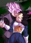  2boys armor black_hair blood defeated dragon_ball dragon_ball_super evil gokuu_black injury multiple_boys muscle smile super_saiyan super_saiyan_rose vegeta 