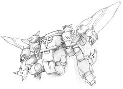  artist_request axe kikou-kai_galient mecha monochrome weapon wingal_(mecha) 