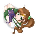  1girl bishoujo_senshi_sailor_moon brown_hair cat circlet gloves green_eyes hair_bobbles hair_ornament highres kino_makoto looking_at_viewer luna_(sailor_moon) open_mouth ponytail pooka_(pooka-27) red_eyes sailor_jupiter school_uniform serafuku short_hair skirt white_background white_gloves 