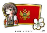  1girl brown_hair flag flower green_eyes montenegrin_flag montenegro murakami_senami 