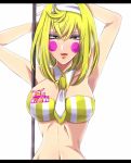  1girl blonde_hair blue_eyes breasts five_nights_at_freddy&#039;s large_breasts makeup necktie personification short_hair solo toy_chica 