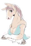  1girl blue_eyes breasts brown_hair female furry horse long_hair mare_(horse) powderkona simple_background solo upper_body white_background 