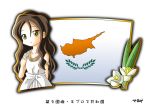 1girl brown_eyes brown_hair cyprus_(country) flag long_hair murakami_senami 
