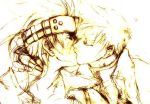  couple guilty_gear hairband jacket kiss ky_kiske monochrome short_hair sketch sol_badguy yaoi 