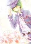  angel_beats! flower green_hair hat jacket male_focus naoi_ayato seifuku short_hair smile yellow_eyes 