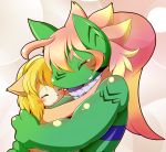  androgynous blonde_hair cat closed_eyes dragon furry gradient gradient_background hug liu_wo long_hair open_mouth upper_body 
