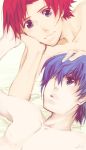  bed blue_eyes blue_hair couple fire_emblem happy marth redhead roy short_hair smile yaoi 