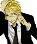  1boy blonde_hair durarara!! glasses heiwajima_shizuo jacket necktie necktie smile suit yellow_eyes 
