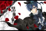  blue_eyes blue_hair ciel_phantomhive eyepatch gloves hat kuroshitsuji ribbon short_hair 