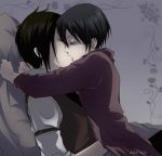  black_hair ciel_phantomhive couple jacket kiss kuroshitsuji sebastian_michaelis short_hair suit yaoi 