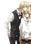  blonde_hair blue_eyes couple durarara!! heiwajima_shizuo kida_masaomi short_hair suit surprised yaoi yellow_eyes 