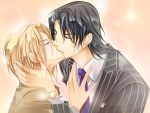  ai_to_yokubou_wa_gakuen_de black_hair blonde_hair blush couple jewelry kiss long_hair necktie short_hair suit yaoi 