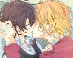  black_hair blonde_hair cavallone_dino couple hibari_kyoya katekyou_hitman_reborn kiss short_hair tattoo yaoi 