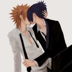  black_hair brown_hair couple katekyou_hitman_reborn kiss necktie rokudou_mukuro sawada_tsunayoshi short_hair suit yaoi 