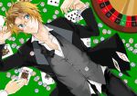  america axis_powers_hetalia blonde_hair blue_eyes cards glasses short_hair tuxedo 