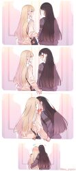  2girls absurdres azusawa_kohane beru_popooo black_hair blonde_hair blue_bag blue_hair blue_nails blush braid brown_cardigan cardigan closed_mouth couple ear_blush earrings embarrassed grey_cardigan highres interlocked_fingers jewelry kamiyama_high_school_uniform_(project_sekai) kiss long_hair long_sleeves miyamasuzaka_girls'_academy_school_uniform multicolored_hair multiple_girls multiple_rings nail_polish official_alternate_costume official_alternate_hair_length official_alternate_hairstyle project_sekai red_nails redhead ring sailor_collar school_uniform serafuku shiraishi_an simple_background streaked_hair whip_the_wimp_girl!!_(project_sekai) white_background white_sailor_collar yellow_eyes yuri 