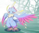  1girl bird female full_body furry gradient gradient_background liu_wo nature open_mouth outdoors plant solo violet_eyes 