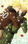  &amp;hat;_&amp;hat; america axis_powers_hetalia blonde_hair blue_eyes couple flower glasses gloves happy jacket short_hair smile uniform united_kingdom yaoi 