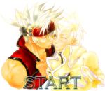  blonde_hair blue_eyes blush couple grey_hair guilty_gear hairband kiss ky_kiske long_hair short_hair sol_badguy uniform wink yaoi 