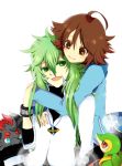  2boys brown_hair green_hair long_hair male_focus multiple_boys n_(pokemon) pokemon short_hair tagme touya_(pokemon) yaoi 