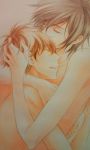  &amp;hat;_&amp;hat; black_hair brown_hair couple hug kururugi_suzaku lelouch_lamperouge smile yaoi 