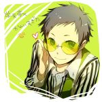  black_hair durarara!! glasses green_eyes heart ryuugamine_mikado short_hair smile sunglasses 