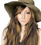  1girl blush brown_hair derivative_work grey_eyes hat highres lips long_hair namie_amuro real_life realistic solo 